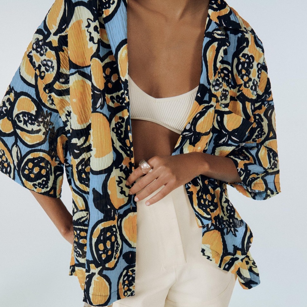 Zara Fruit Oversized Button Down Shirt
